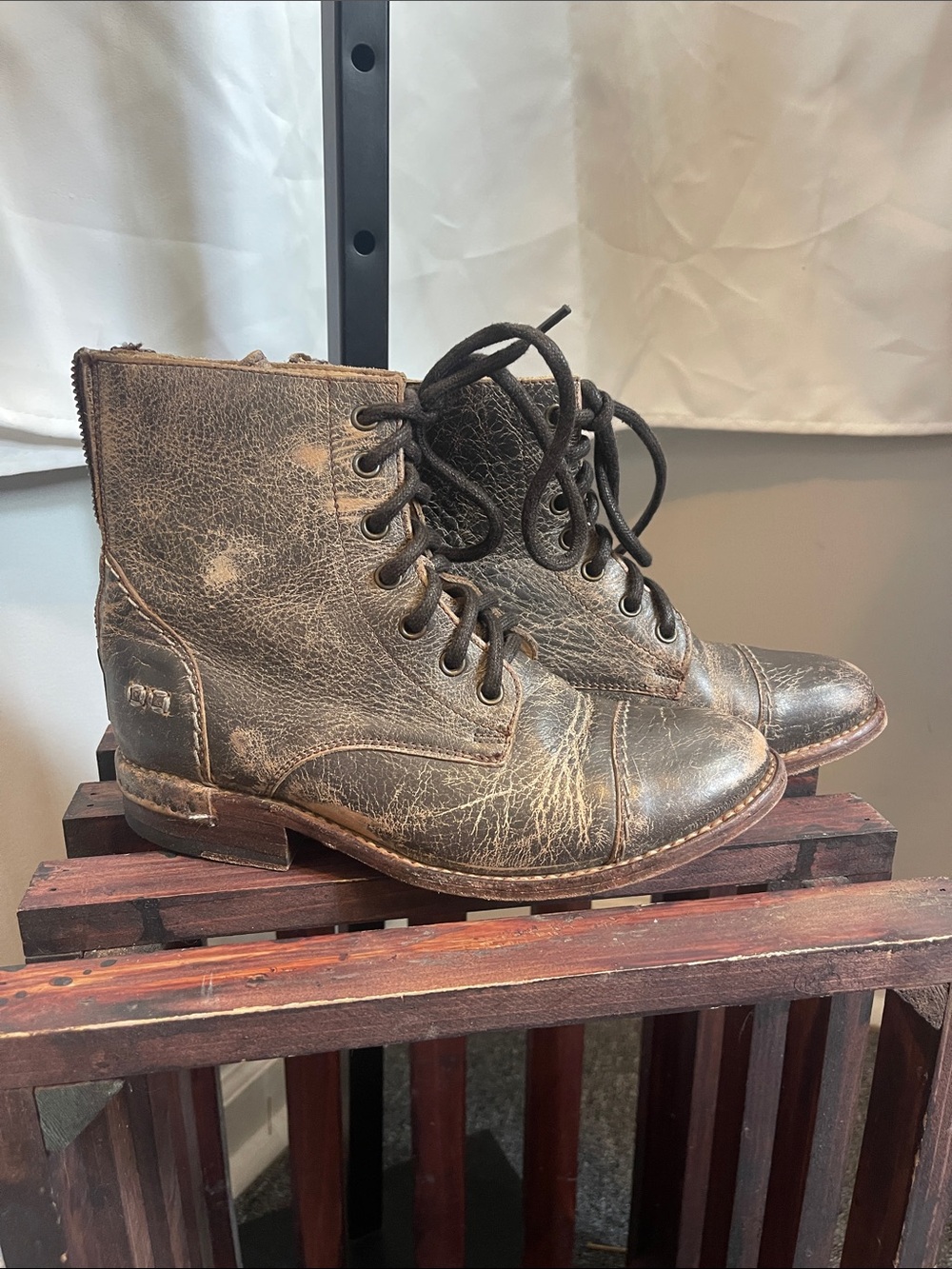 Bed Stu Distressed Brown Leather Lace-Up Ankle Boots
